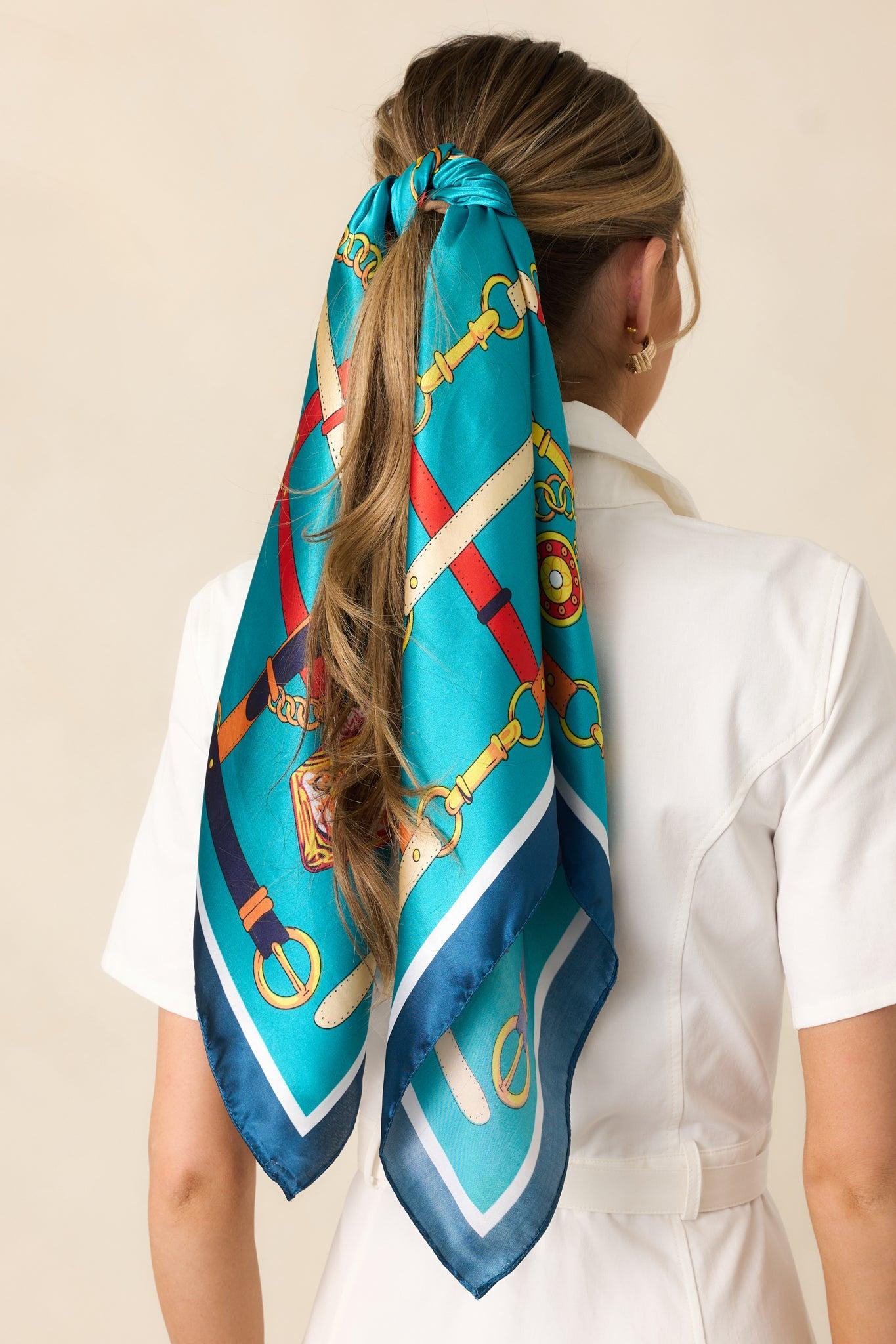 Like Magic Teal Multi Print Satin Scarf Product Image