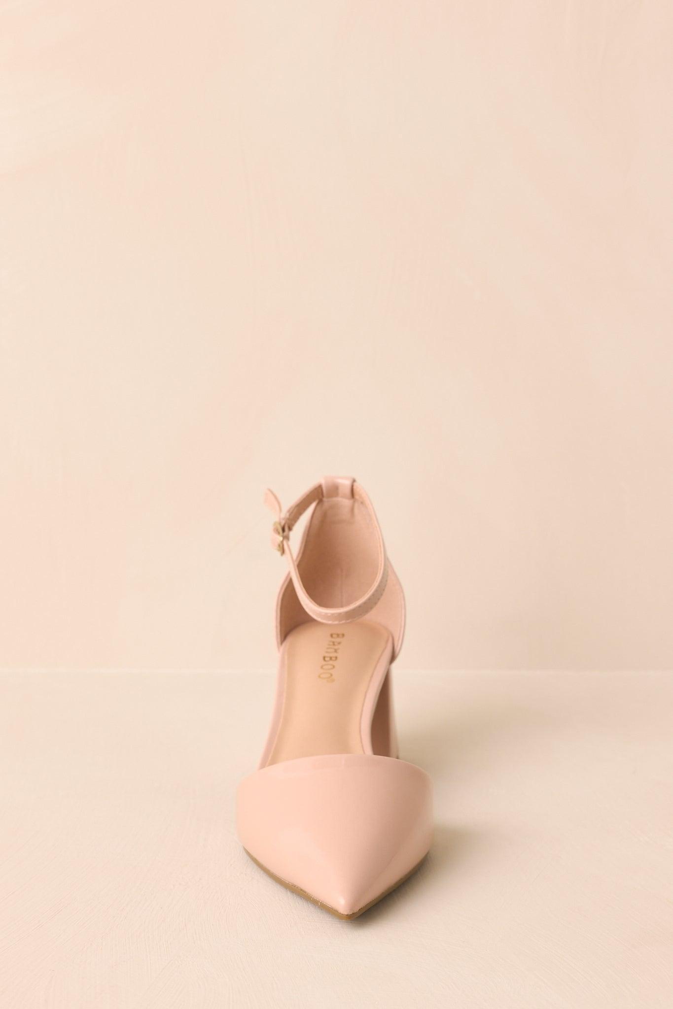 The Perfect Occasion Beige Pointed Toe Ankle Strap Block Heels Product Image