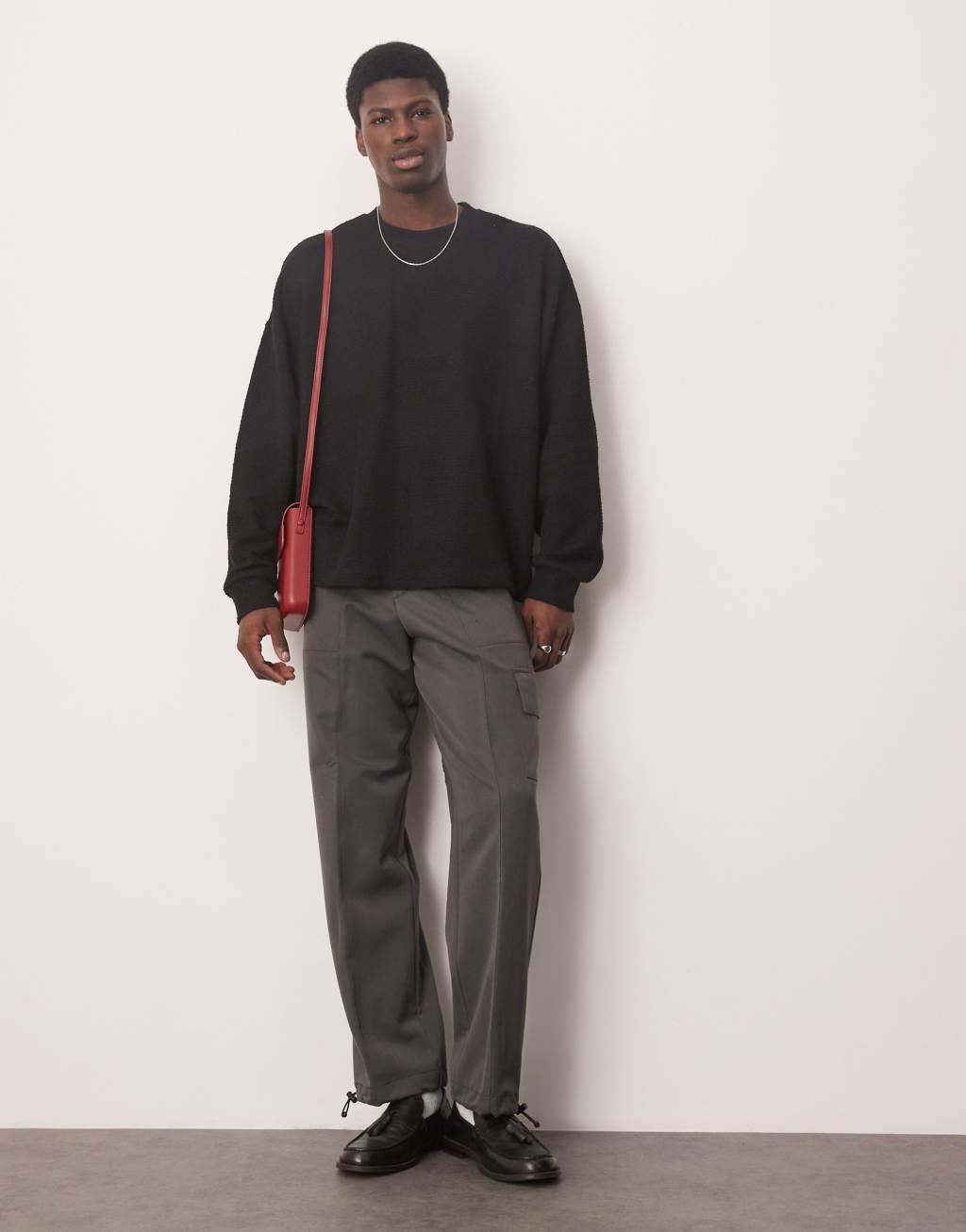 ASOS DESIGN extreme oversized long sleeve T-shirt with baggy sleeves in black Product Image