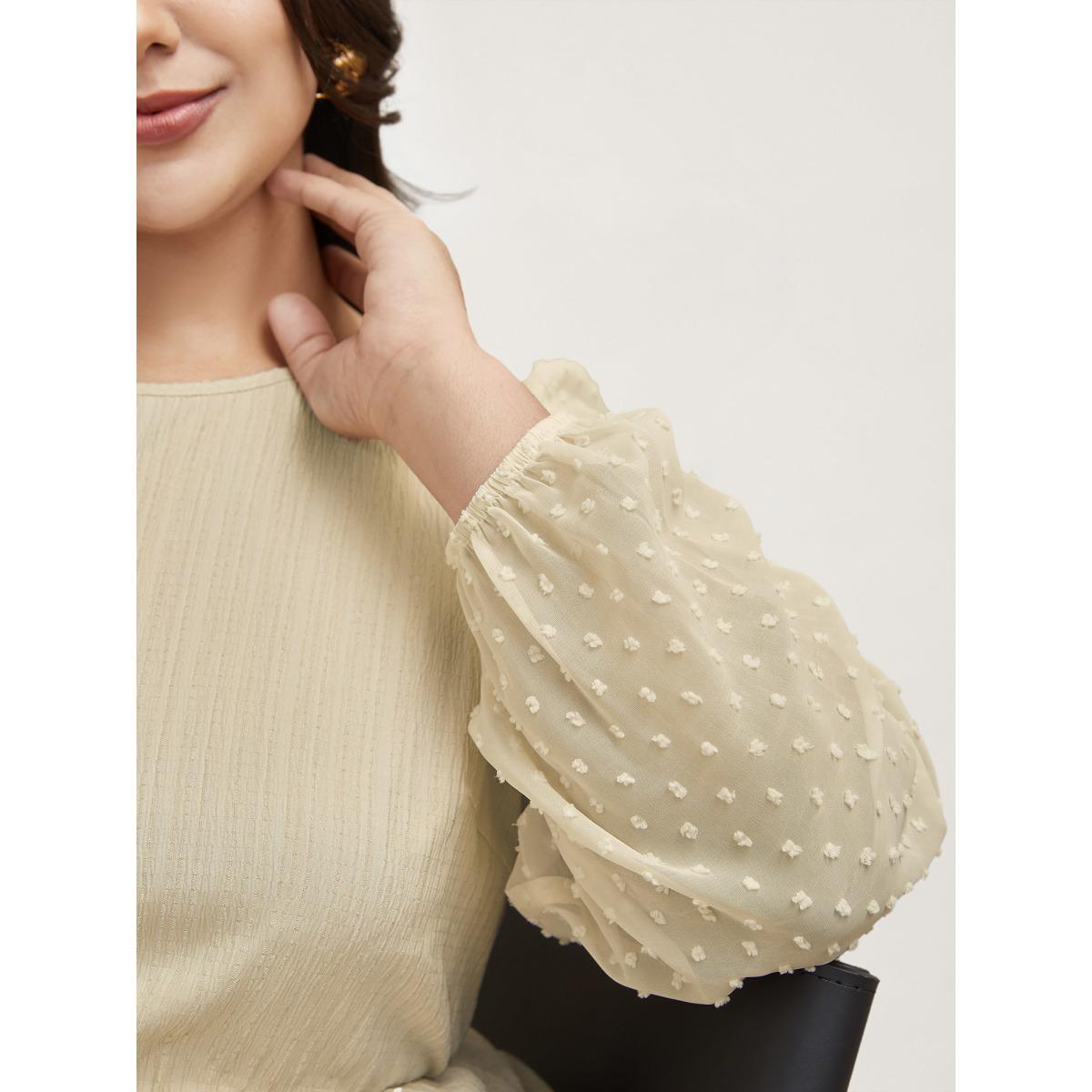 Plus Size Textured Stretchy-Waist Tiered Midi Dress Beige Women Elegant Texture Round Neck Long Sleeve Curvy BloomChic 22-24/3X Product Image