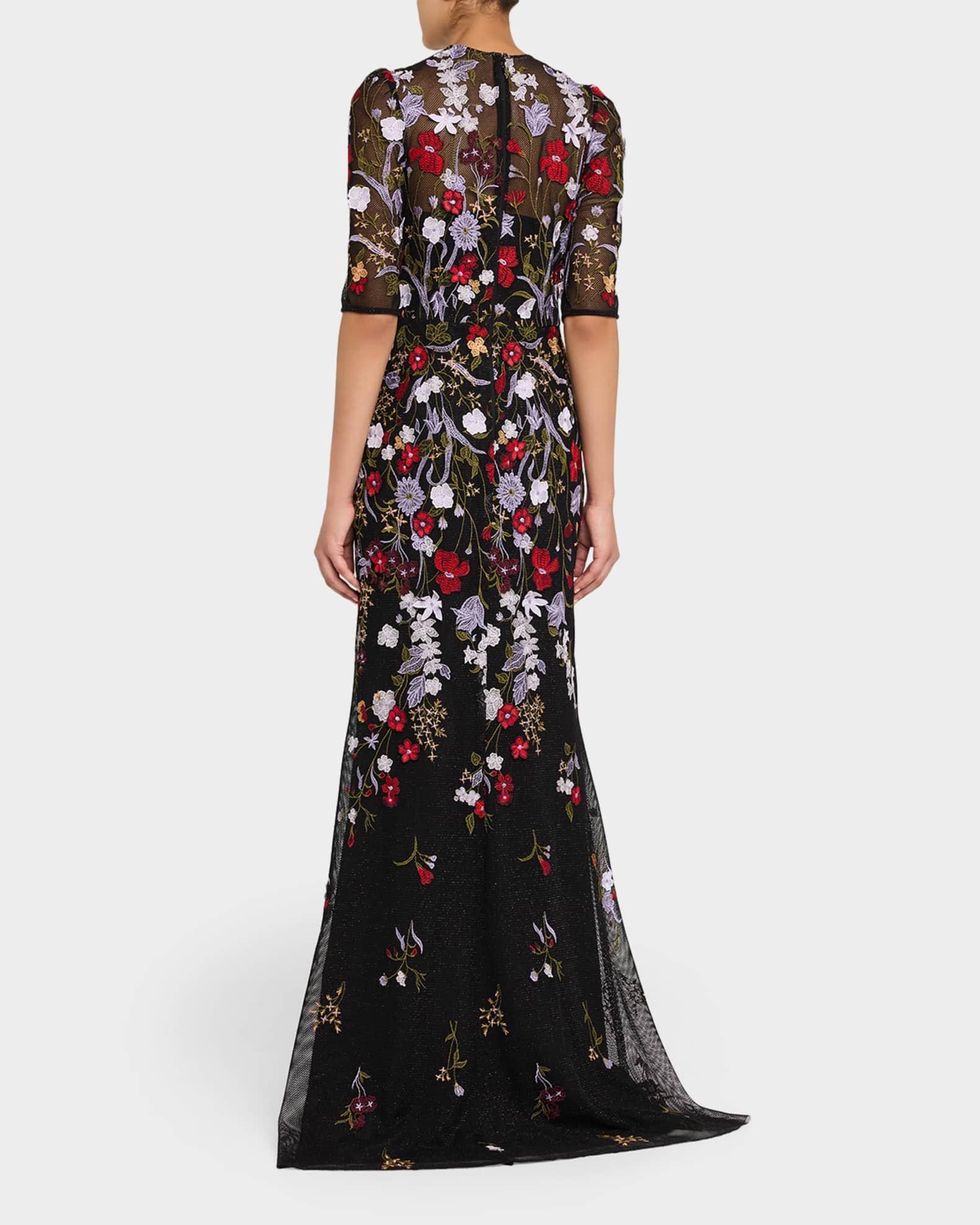 Floral-Embroidered Shimmer Mesh Gown Product Image