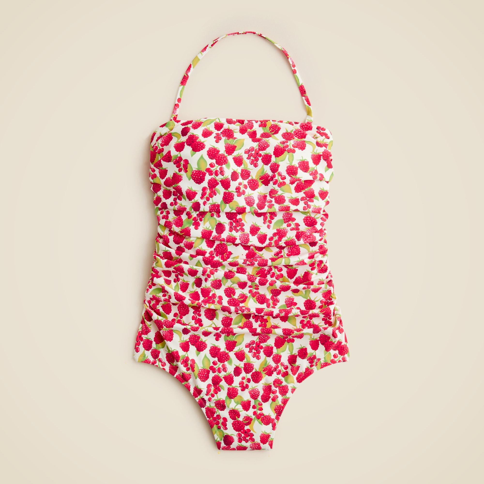 Gemma ruched bandeau one-piece swimsuit in raspberry print Product Image