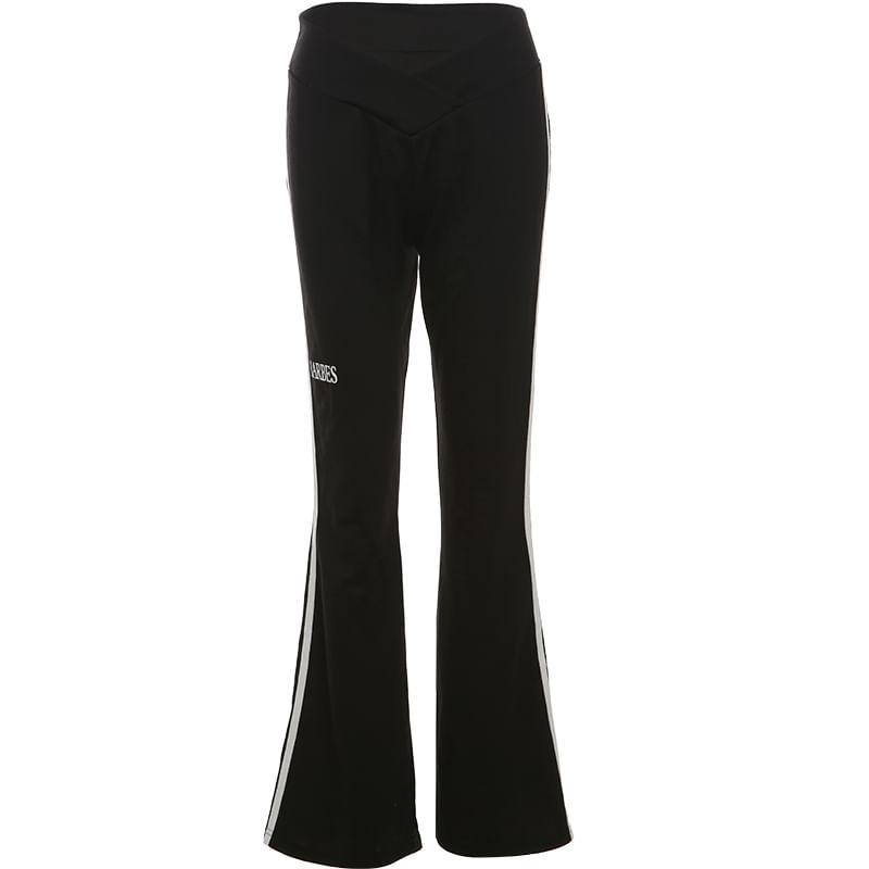 Low Waist Striped Lettering Flared Pants Product Image
