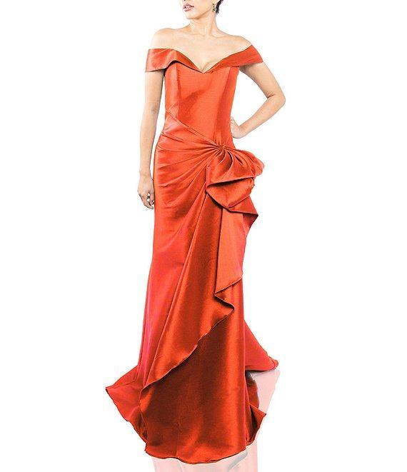 Terani Couture Off-the-Shoulder Ruffle Front Mikado Gown Product Image