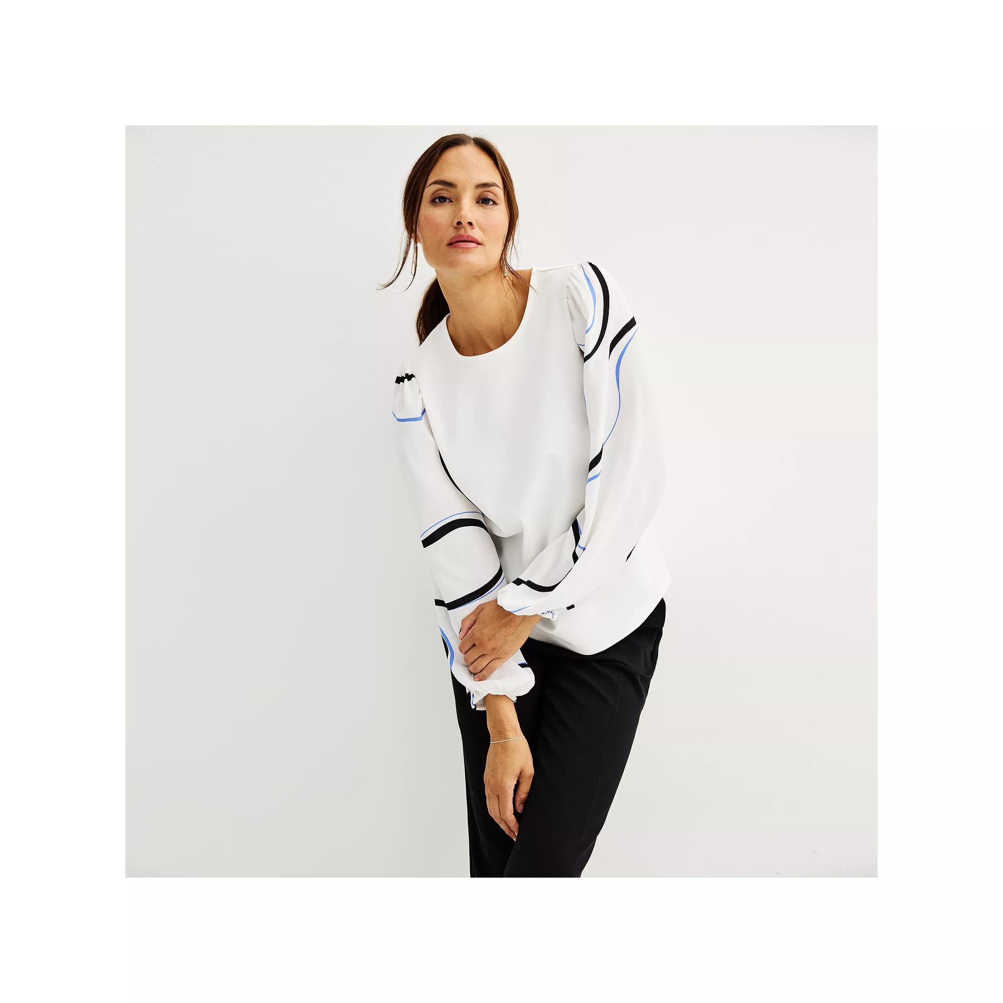 Womens Nine West Puff-Sleeve Mixed Media Top Product Image