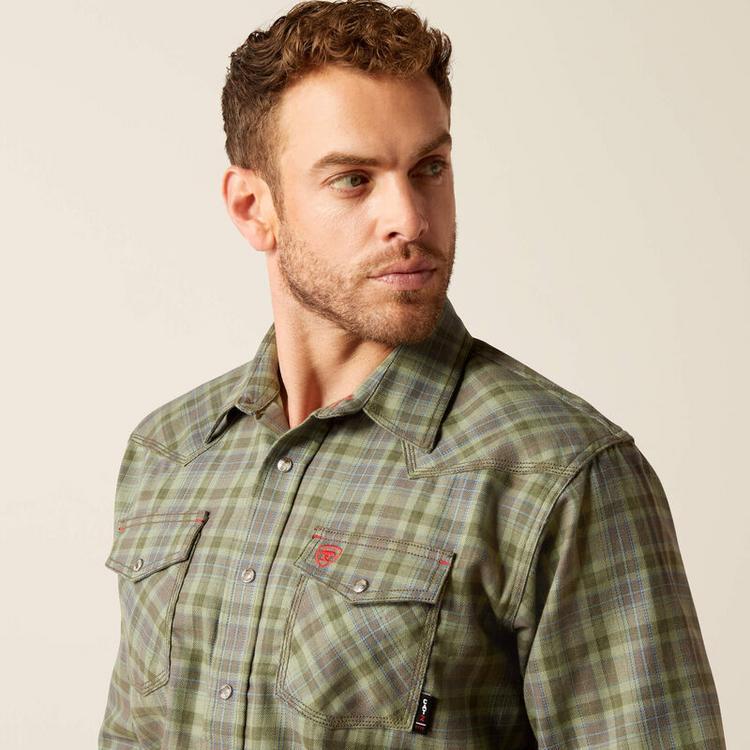 Ariat® Men's L/S Lichen Plaid FR Sawtooth Retro Fit Snap Work Shirt Product Image