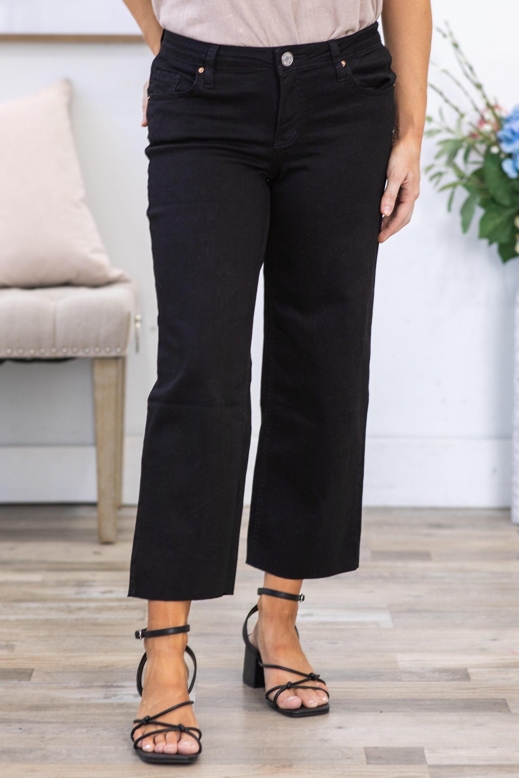 YMI Black Mid Rise Cropped Wide Leg Jean Product Image