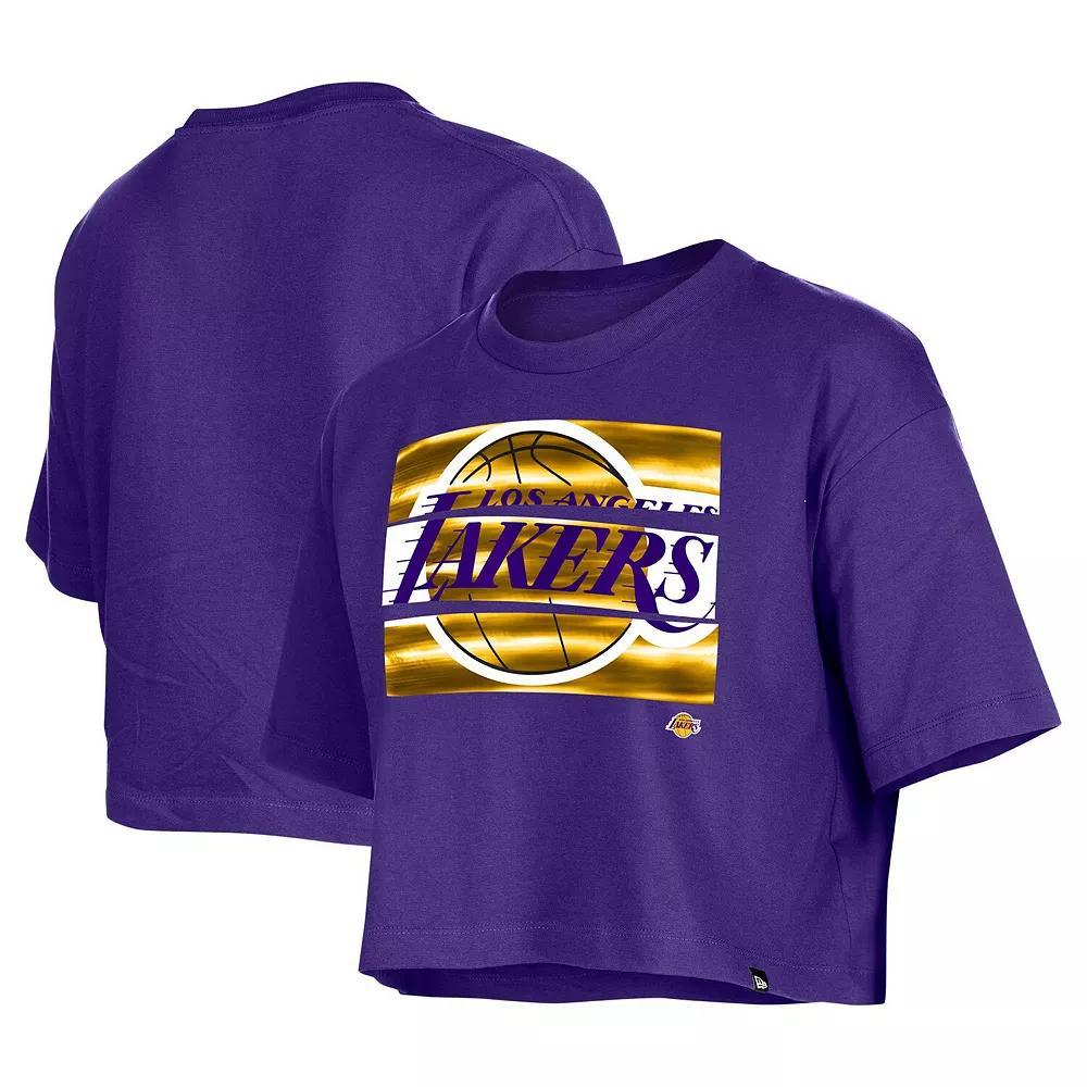 Women's New Era Purple Los Angeles Lakers Oversized Boxy Crop T-Shirt, Size: Small Product Image