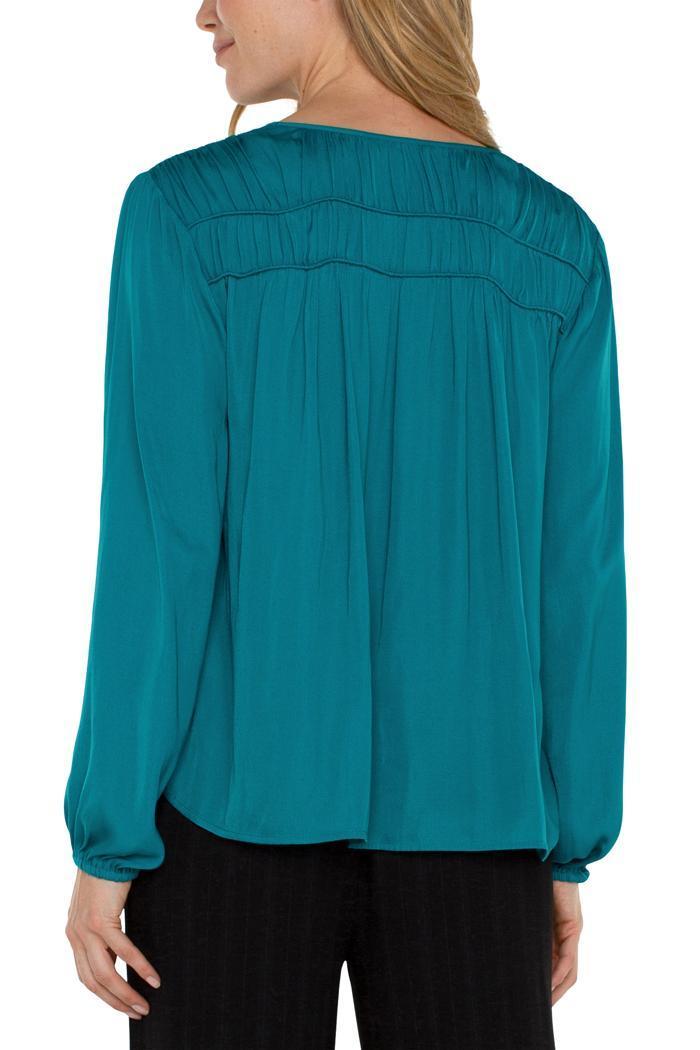 Long Sleeve V Neck Woven Blouse With Shirring Product Image
