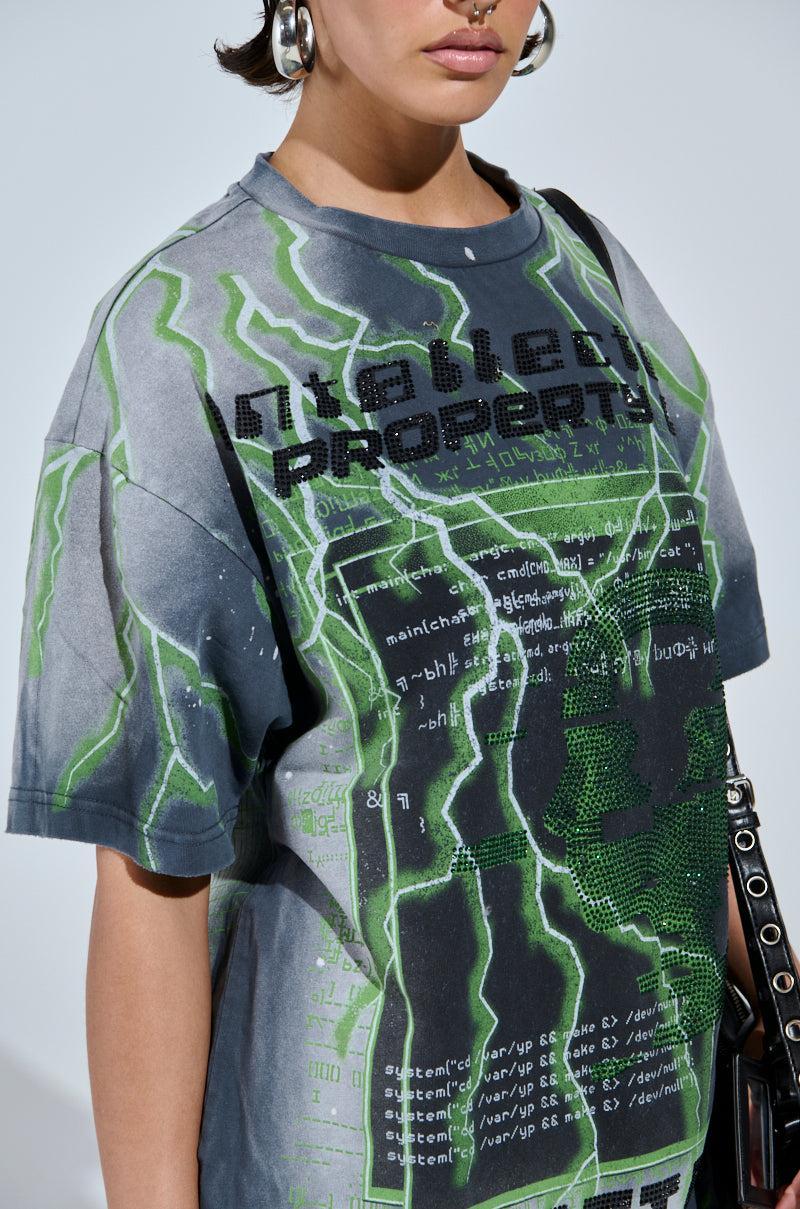 FIRST ONE HERE OVERSIZED GRAPHIC TEE Product Image