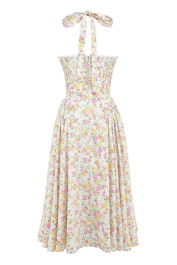 Adabella Pale Blue Meadow Print Cotton Halter Sundress Product Image