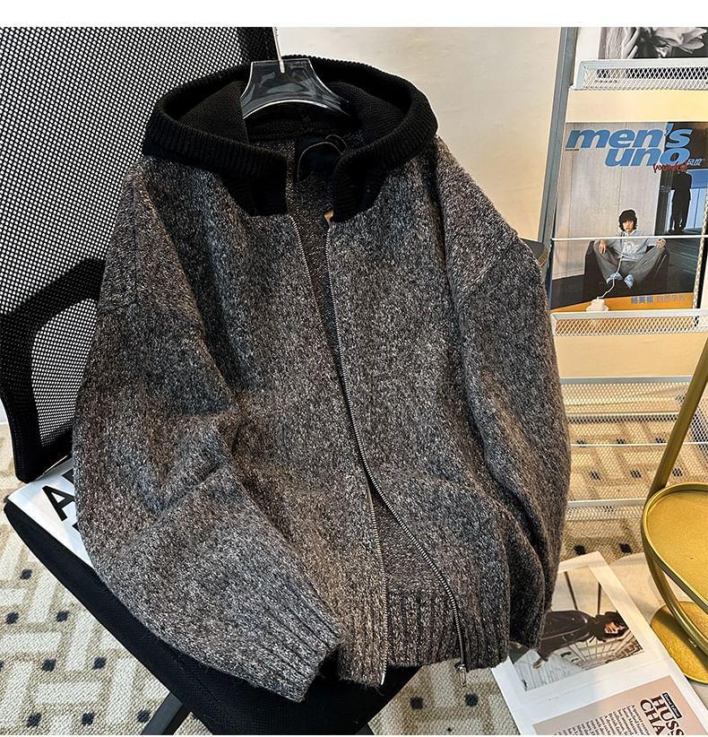 Two Tone Hooded Zip Cardigan Product Image