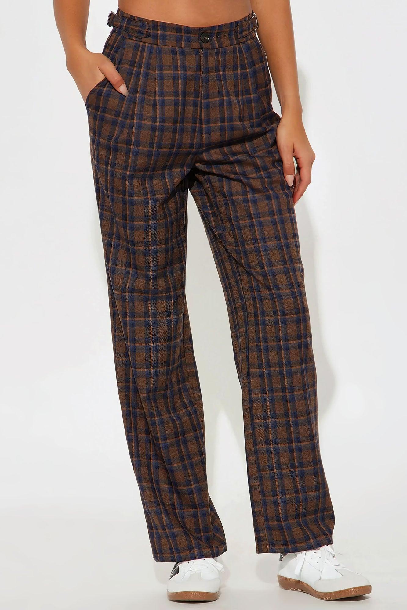 Amy Plaid Wide Leg Trouser - Brown/combo Product Image