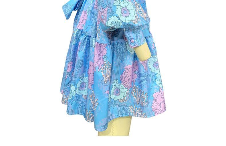 Long-Sleeve Floral Print Mini A-Line Shirt Dress Product Image