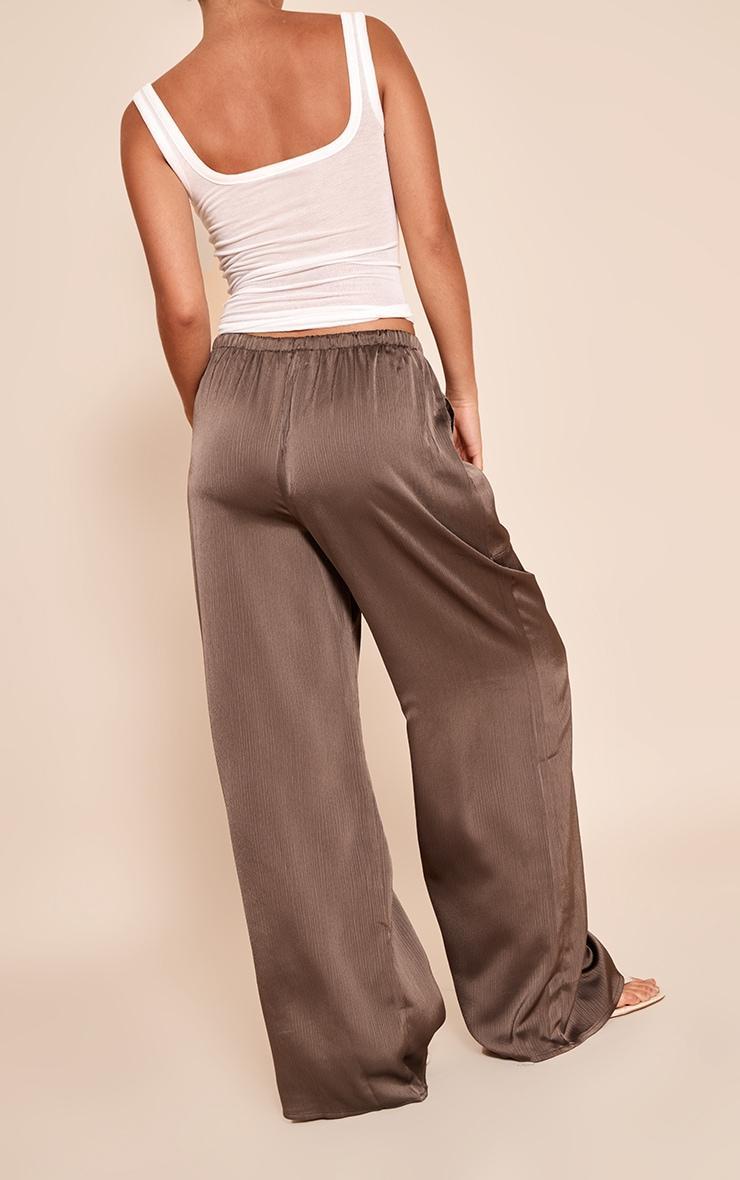 Charcoal Textured Satin Low Rise Wide Leg Drawstring Pants Product Image