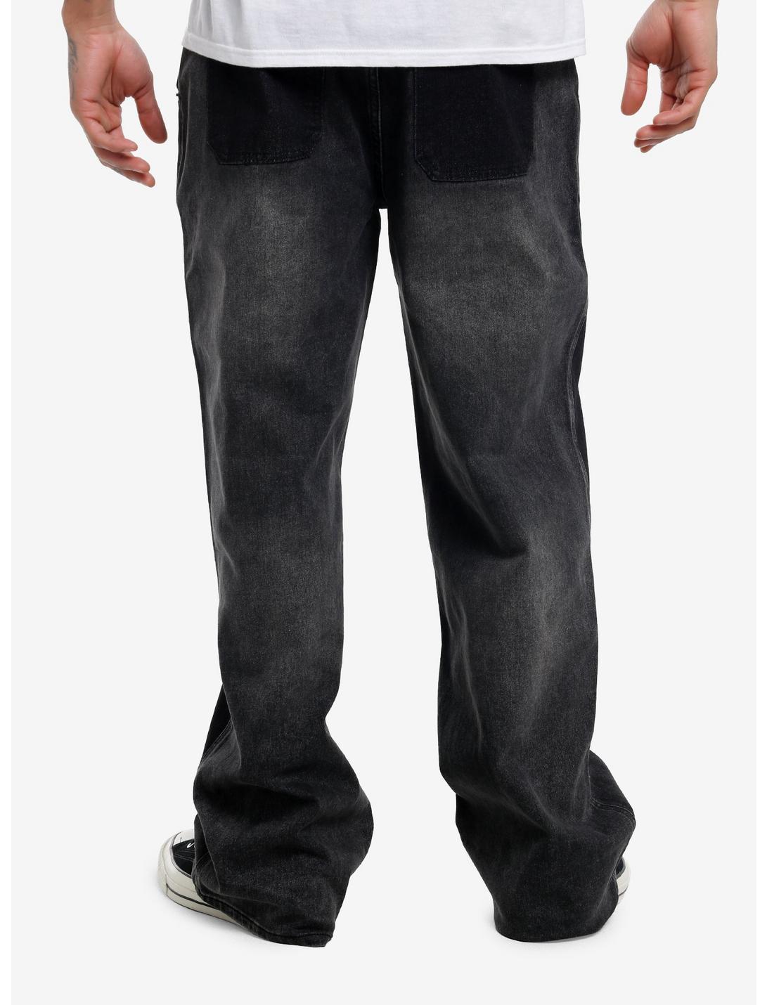 Black Color-Block Wide Leg Denim Pants Product Image