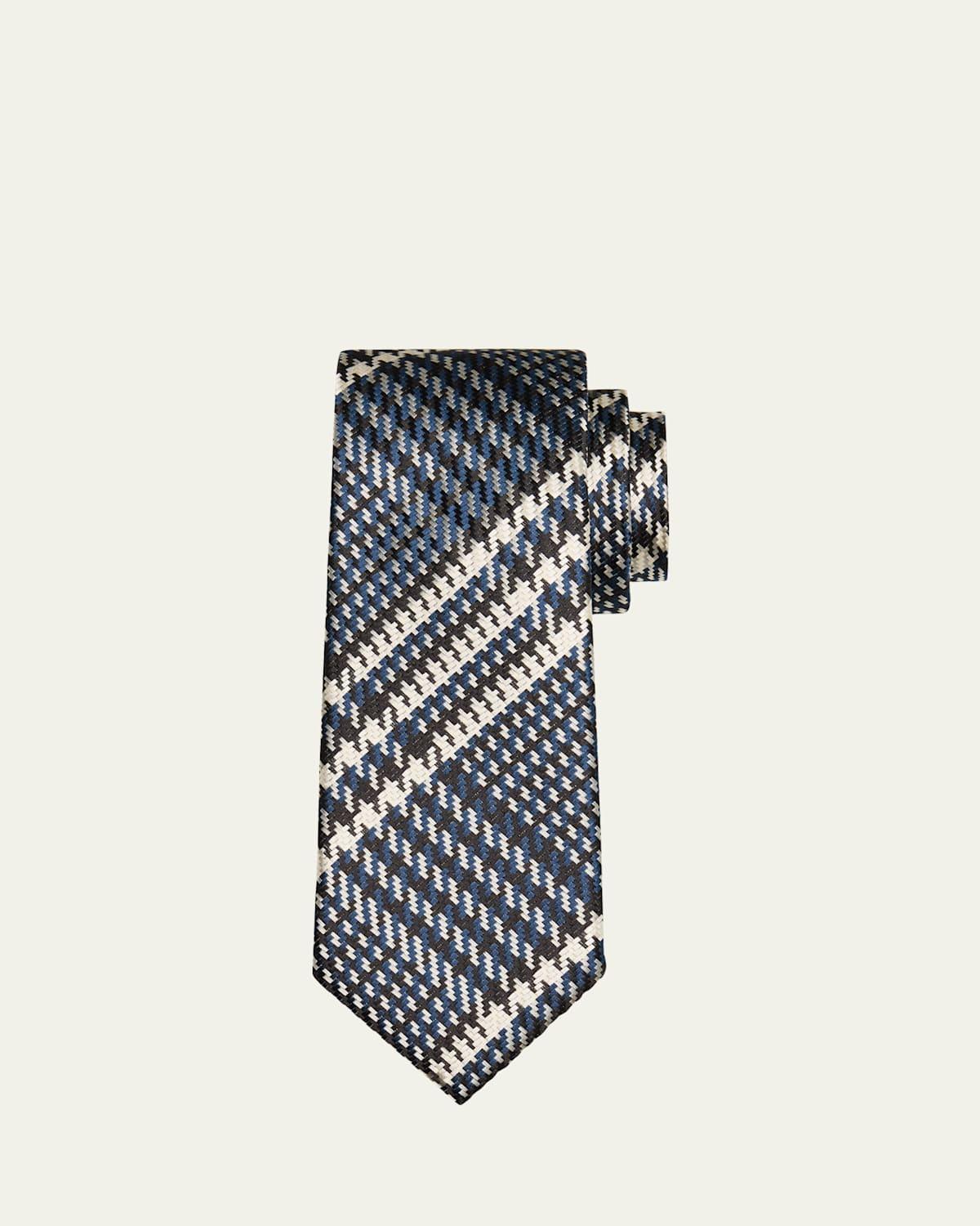 Mens Houndstooth Check Silk Tie Product Image