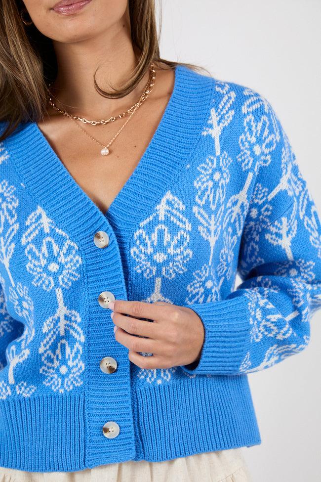Stay Sweet Blue Block Floral Print Cardigan FINAL SALE Product Image