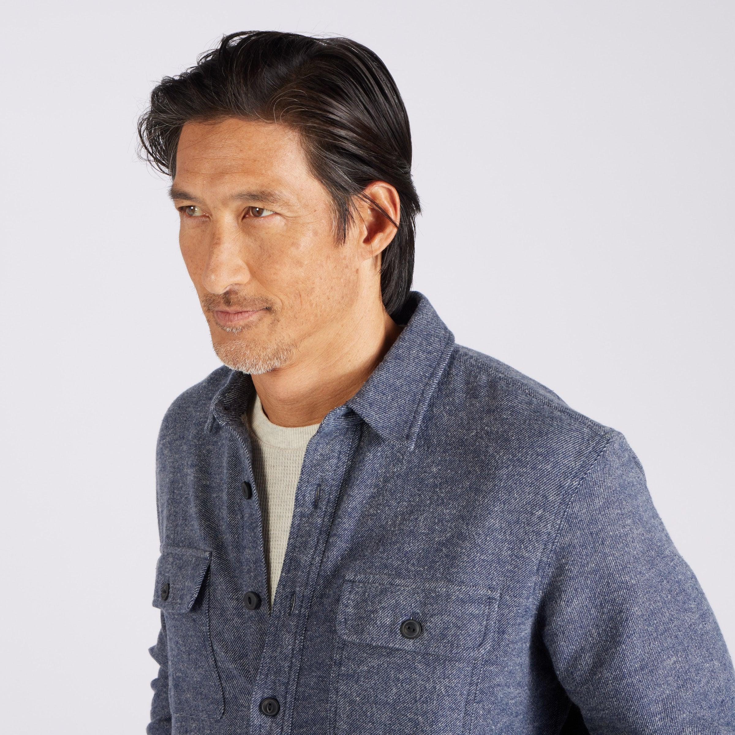 Flannel Twill Shirt Jacket - Sky Captain Product Image