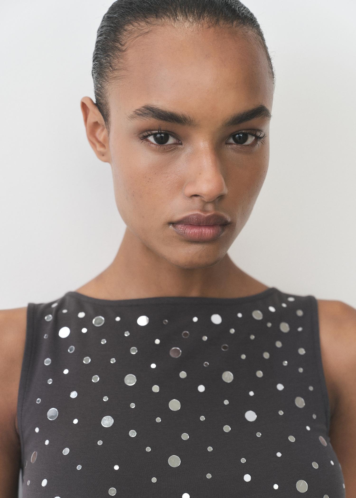 Cotton top with sequin detail - Women | MANGO USA Product Image