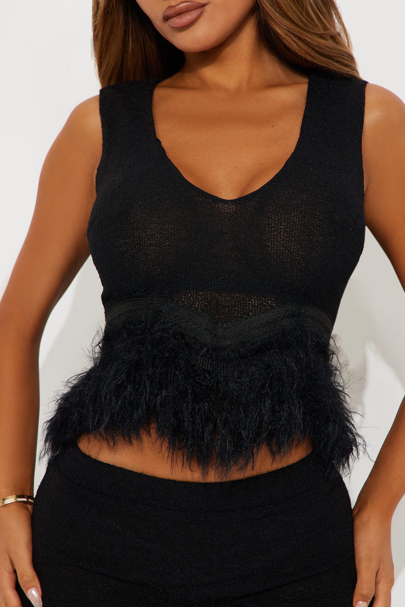 Selena Feather Trim Maxi Skirt Set - Black Female Product Image