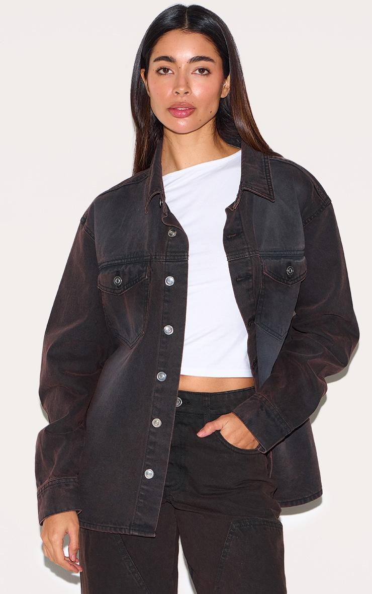 Dark Chocolate Boxy Fit Denim Shirt Product Image