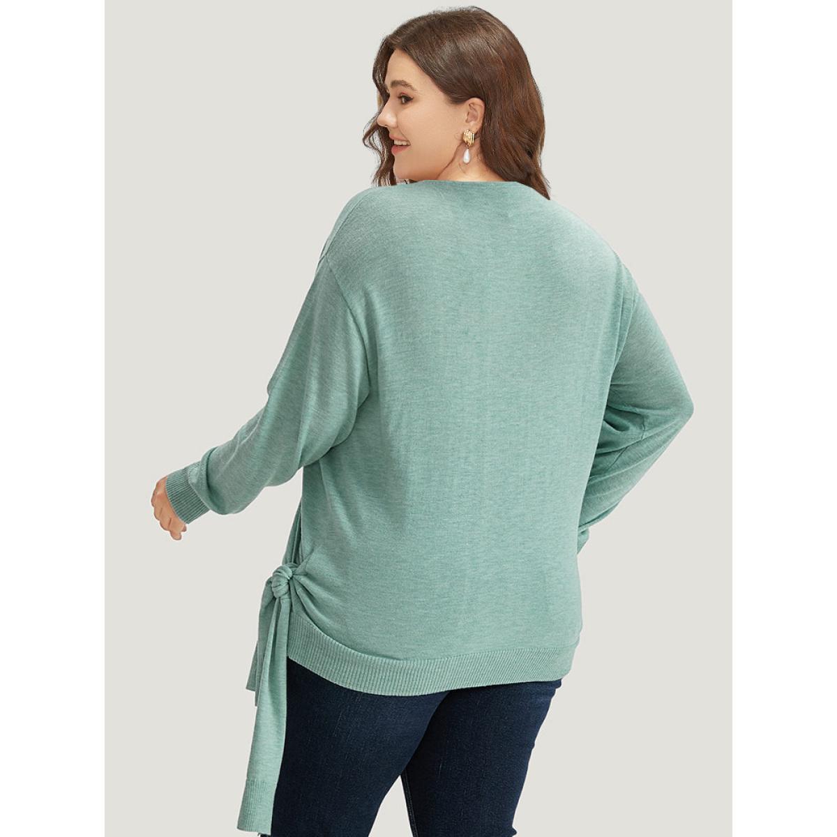Plus Size Supersoft Essentials Plain Crossover Ties Elastic Cuffs Pullover Mint Women Casual Loose Long Sleeve V-neck Dailywear Pullovers BloomChic 22-24/3X Product Image