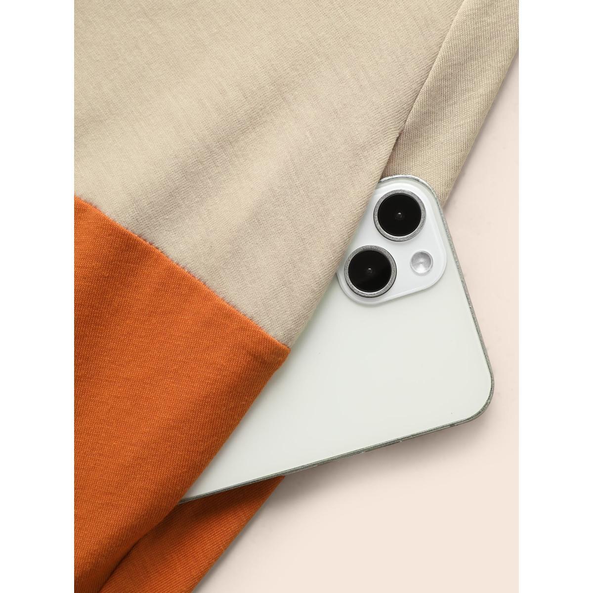 Plus Size Halloween Colorblock Contrast Pocket Crew Neck T-shirt Multicolor Women Casual Contrast Plain Round Neck Festival-Halloween T-shirts BloomChic 10/M Product Image