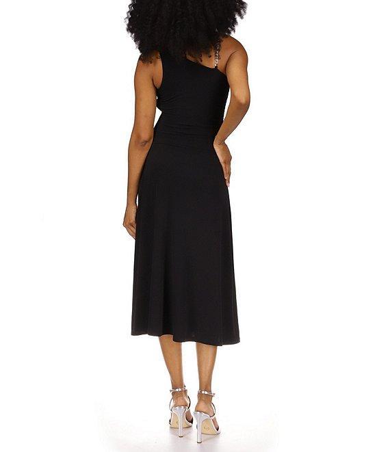 Michael Kors Asymmetrical Square Neck Sleeveless Ruched Side Midi Dress Product Image