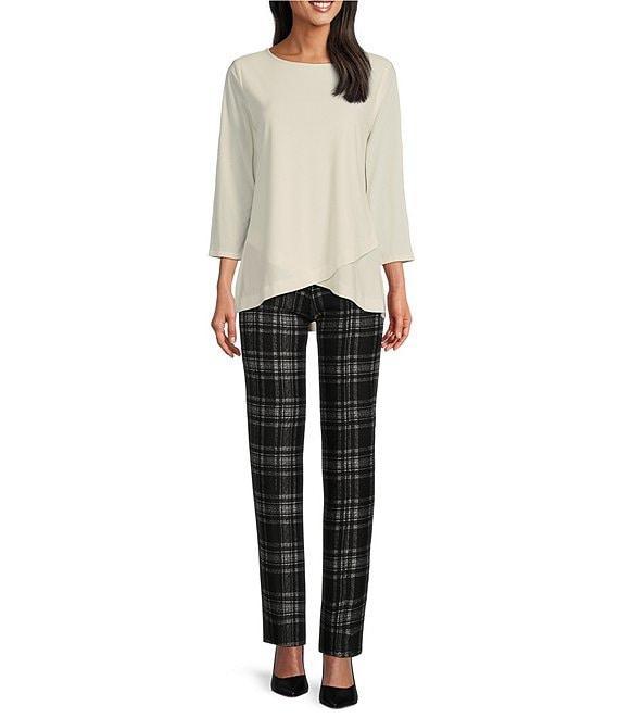 Slim Factor by Investments Ponte Knit No Waist Slim Straight New York Plaid Pants Product Image