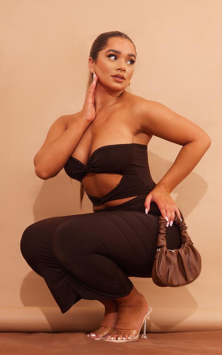 Shape Chocolate Brown Slinky Twist Detail Cut Out Midaxi Dress Product Image