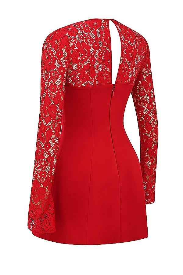 Jennica Red Rose Satin And Lace Mini Dress Product Image