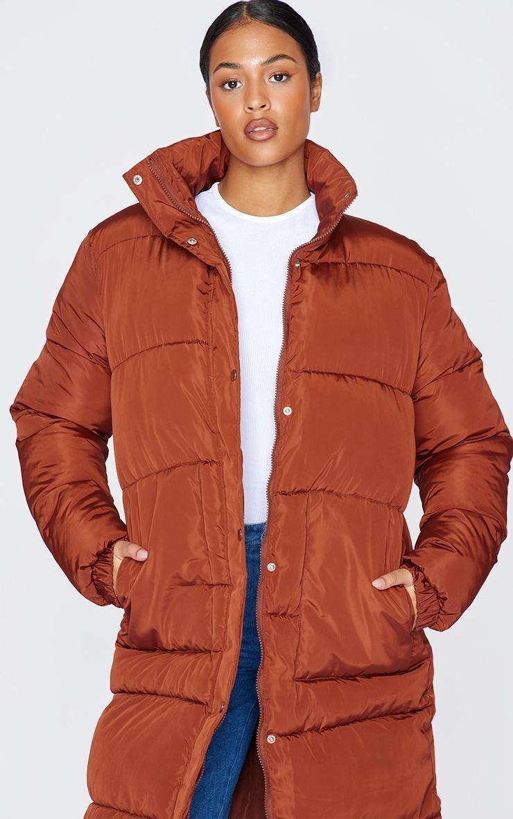 Tall Chocolate Maxi Contrast Hooded Puffer Product Image