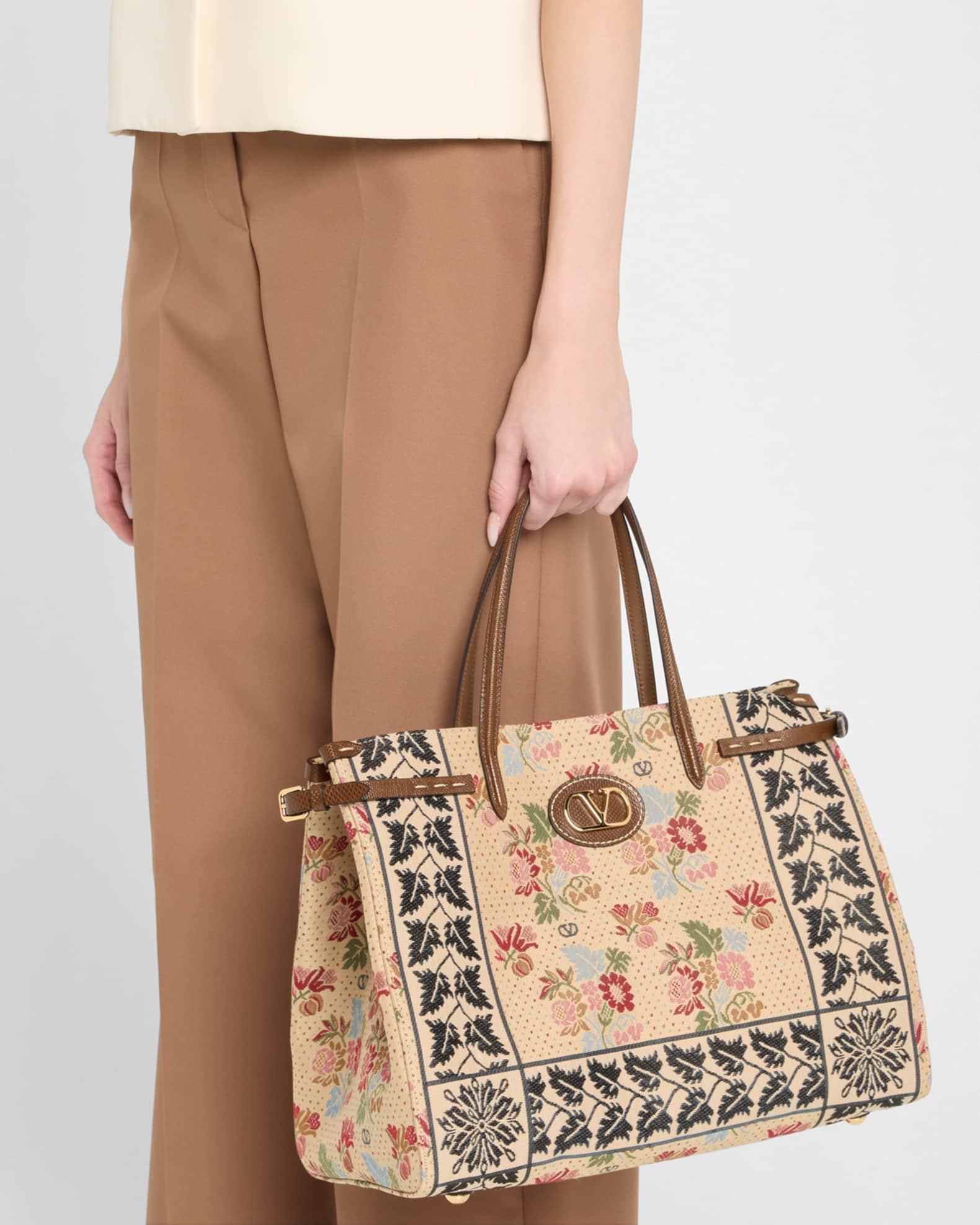 Antibes Medium Flower & Leaves Jacquard Tote Bag Product Image