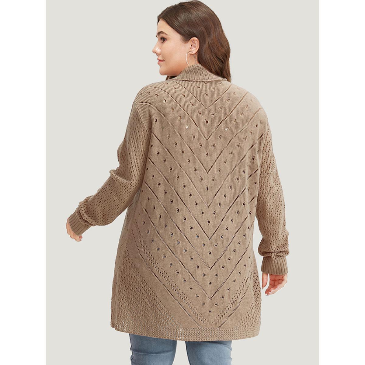 Plus Size Lapel Collar Geometric Eyelet Drop Shoulder Cardigan Rouge Women Casual Loose Long Sleeve Dailywear Cardigans BloomChic 10/M Product Image