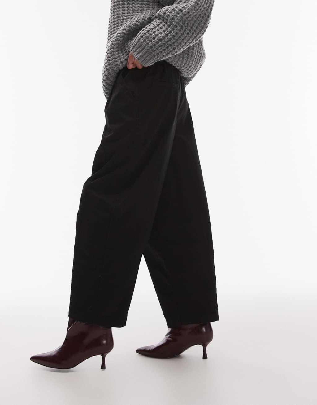Topshop balloon casual fit pants in black Product Image