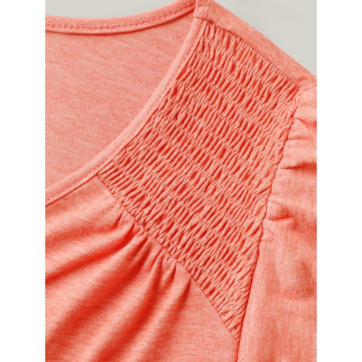 Plus Size Shirred Layered Lotus Leaf Sleeve T-Shirt Salmon Women Gathered V-neck Everyday-Elegant T-shirts BloomChic 26/4X Product Image