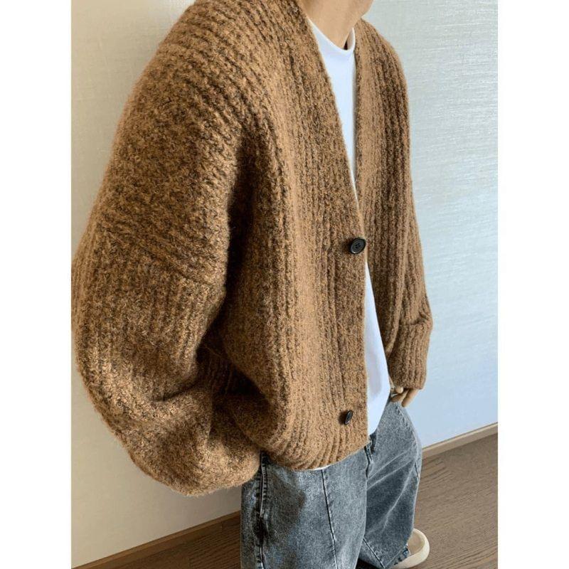 V-Neck Plain Cardigan Product Image