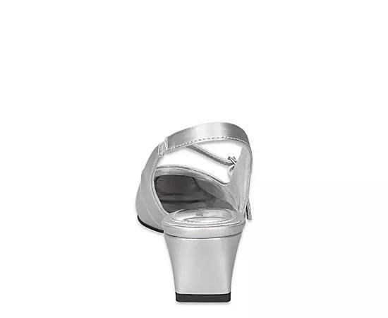 Easy Street Women's Cameo Square Toe Slingback Pumps, Size: 7.5, Silver Satin Product Image