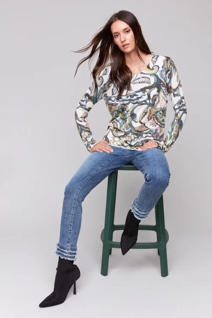Printed V-Neck Sweater Product Image