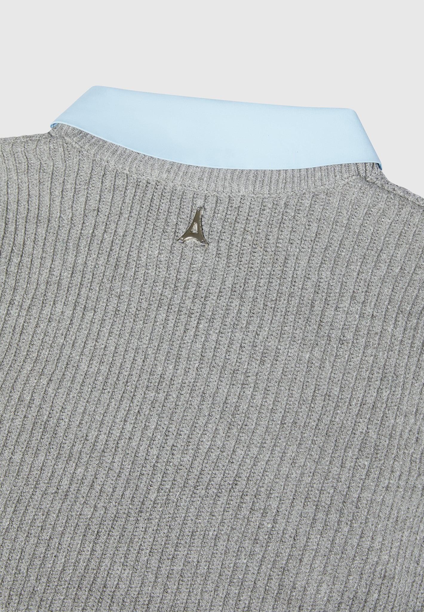 Knitted Jumper with Shirt Detail - Blue/Grey Female Product Image