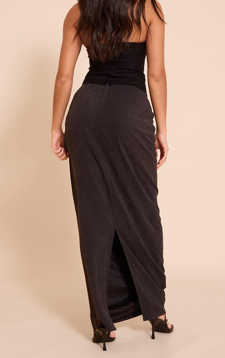 Black Peachskin Drape Front Maxi Skirt Product Image