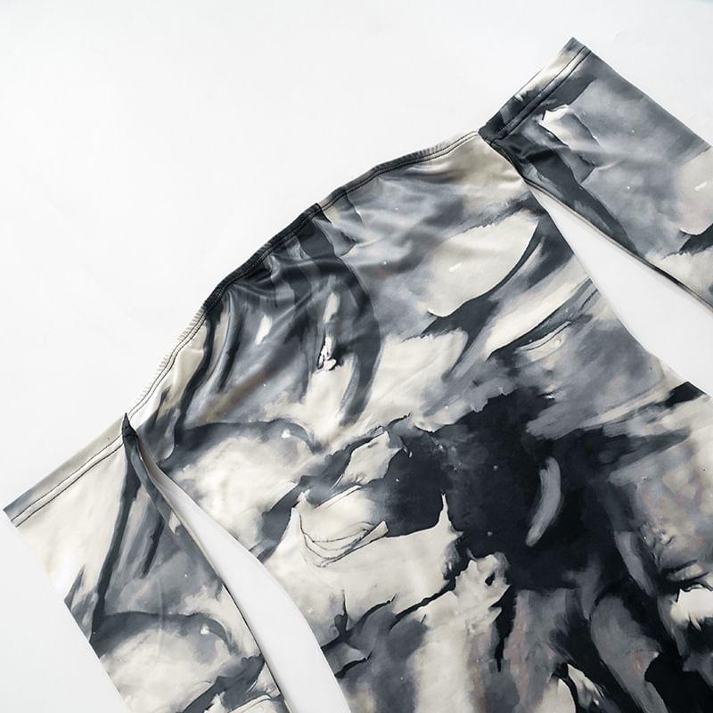 Long-Sleeve Off-Shoulder Tie Dye Mini Bodycon Dress Product Image