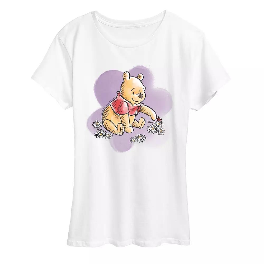 Disney's Winnie The Pooh Women's Floral Graphic Tee, Size: Large, White Product Image