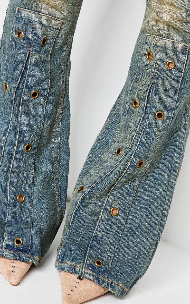 Shape Indigo Blue Wash Denim Eyelet Detail Flare Jeans Product Image