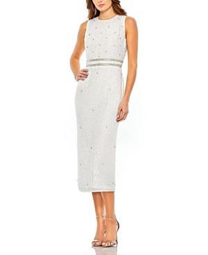 Mac Duggal Sleeveless High Neck Beaded Midi Sheath Dress Product Image