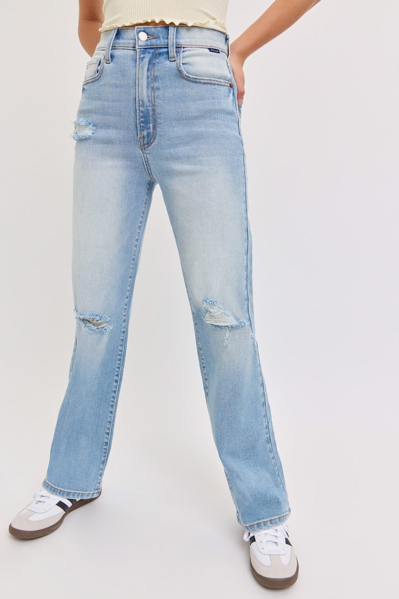 Light Wash Super High Rise Distressed Dad Jeans - FINAL SALE Product Image