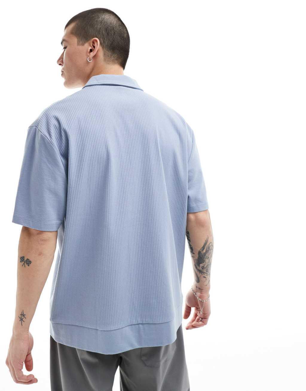 ASOS DESIGN relaxed button down polo shirt in blue  Product Image
