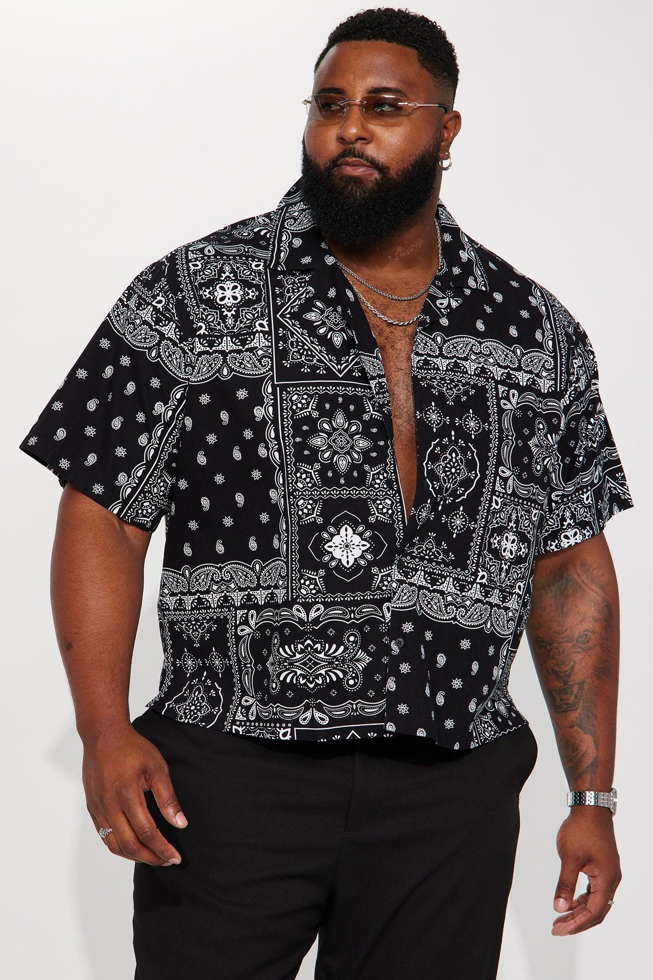 Paisley Collage Short Sleeve Button Up - Black Product Image