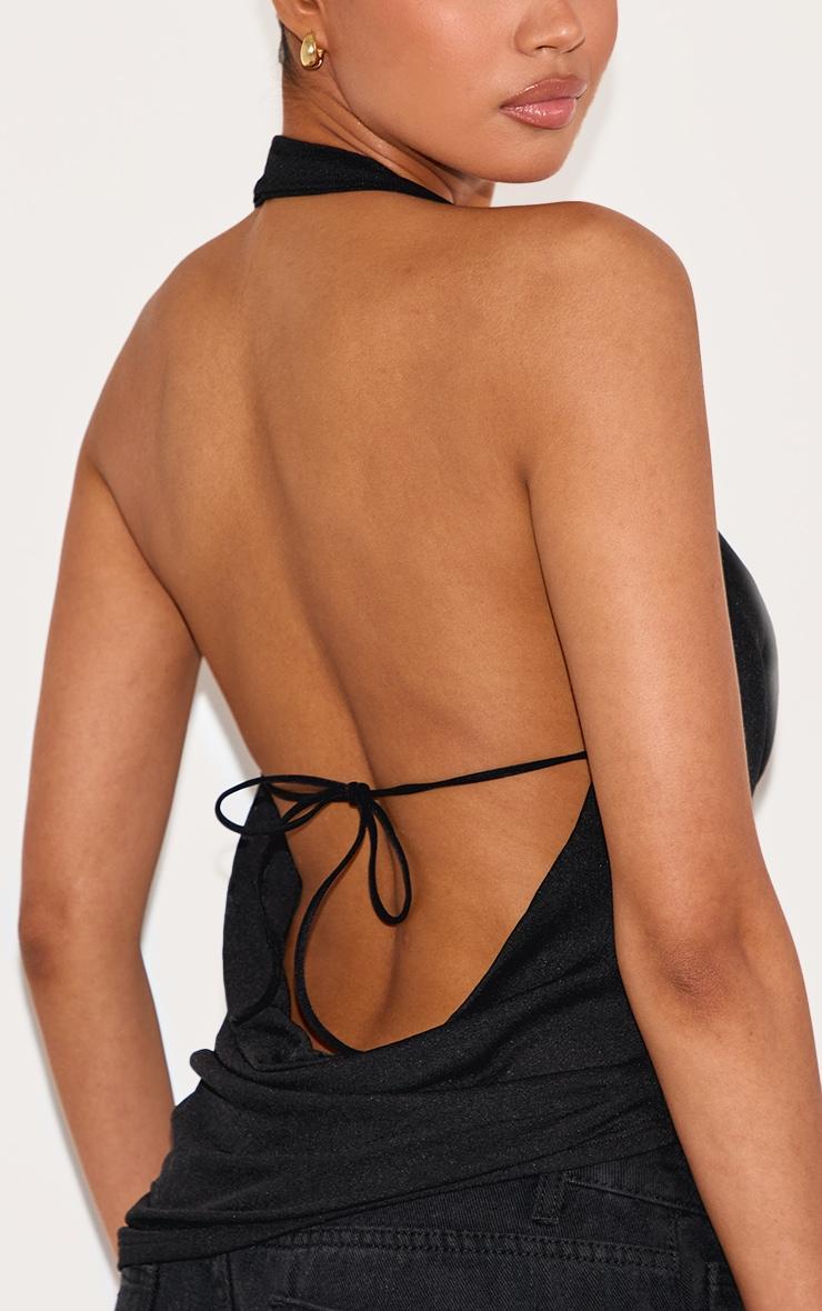 Black Burnout Mesh Cowl Neck Detail Long Top Product Image